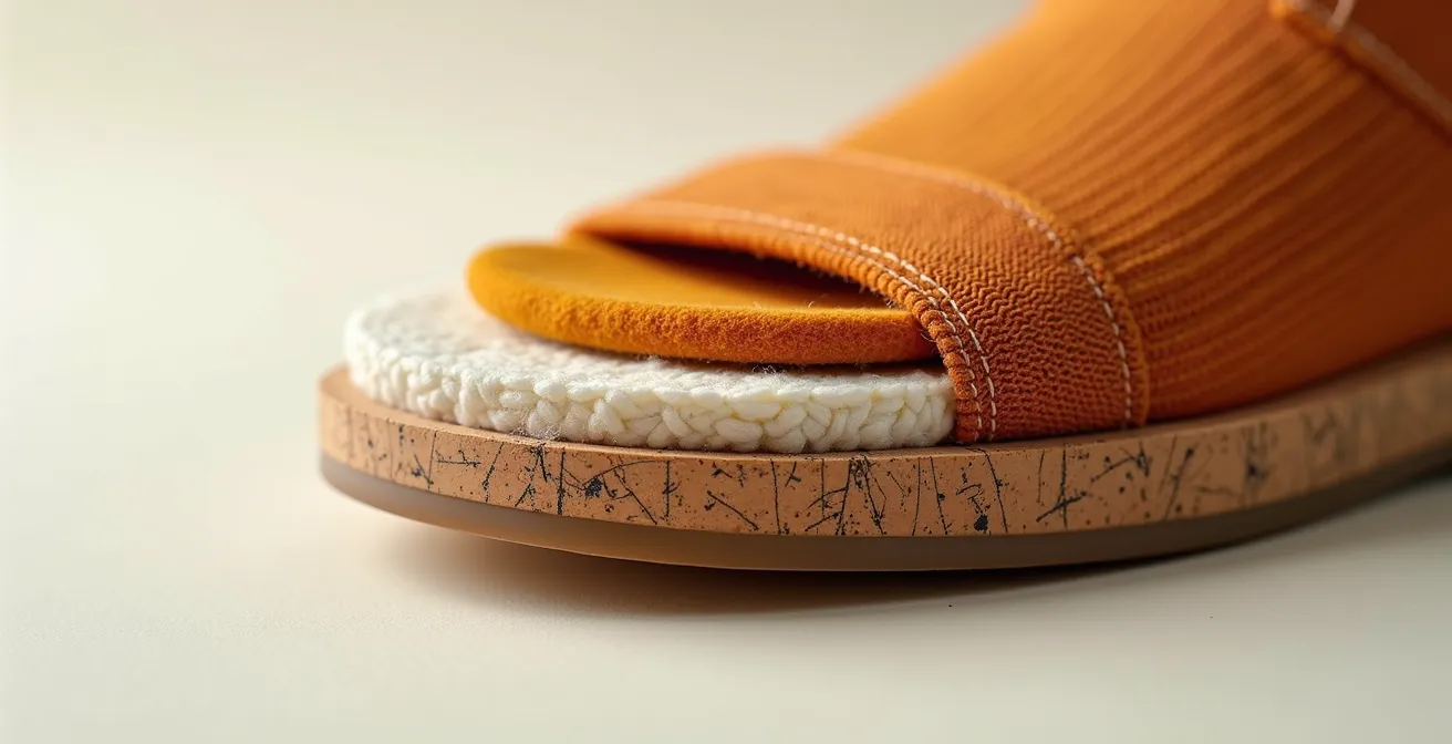 Composition détaillée des matériaux écologiques d'une basket, mettant en scène texture et matière naturelle